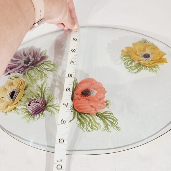 Chance Glass England Lot of 3 Anemone Floral Painted Serving Plate Pedestal Vtg - Picture 12 of 13